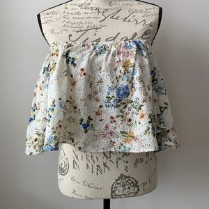 Zara Woman Floral Eyelet Off-Shoulder Crop Top